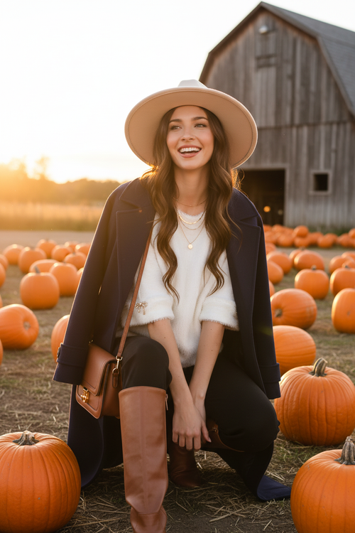 Look 10 · Veste longue marine · Citrouillerie québécoise