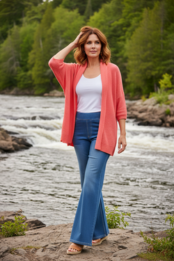 2. Rivière Batiscan rapides Mauricie + cardigan rose corail (marche main cheveux)