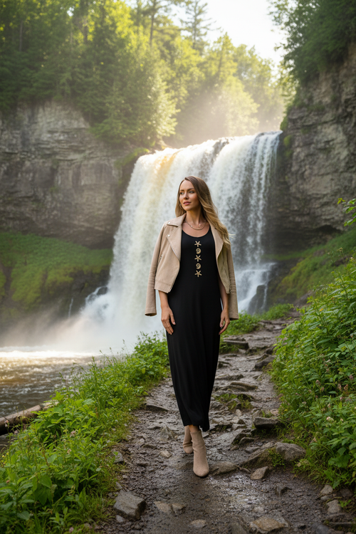 2. Sentier Sept-Chutes cascades Lanaudière + veste daim beige (marche)