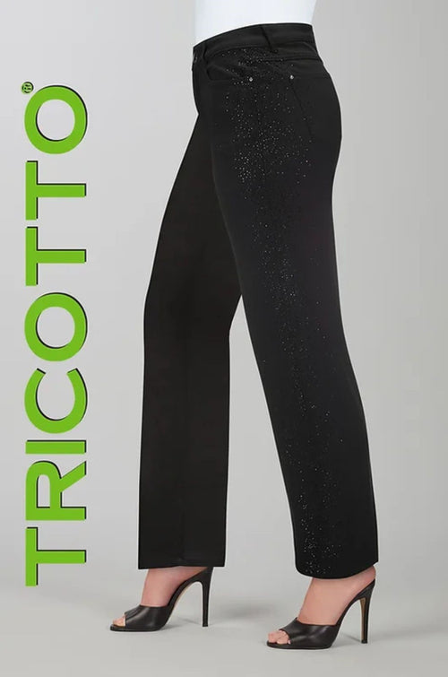 Pantalon Tricotto 756 noir jambe droite détails brillants latéraux pour femme – Élégant et raffiné, parfait pour sorties, occasions et événements