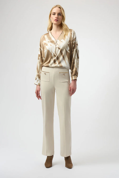 Pantalon droit taille haute avec détails chaîne Joseph Ribkoff 254043