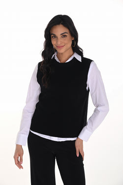 Haut polyvalent Frank Lyman 254954 avec boutons cœur argentés – Portez-le boutonné ou ouvert, élégant, versatile et confortable