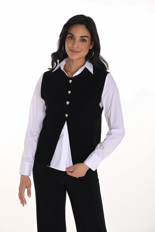 Haut polyvalent Frank Lyman 254954 avec boutons cœur argentés – Portez-le boutonné ou ouvert, élégant, versatile et confortable