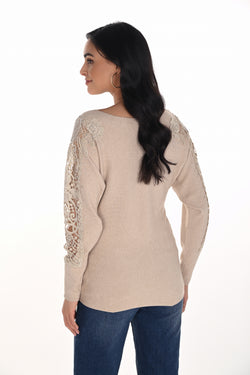Chandail Frank Lyman 254994 en maille avec empiècements en dentelle florale – Doux, confortable et élégant, parfait pour toutes occasions
