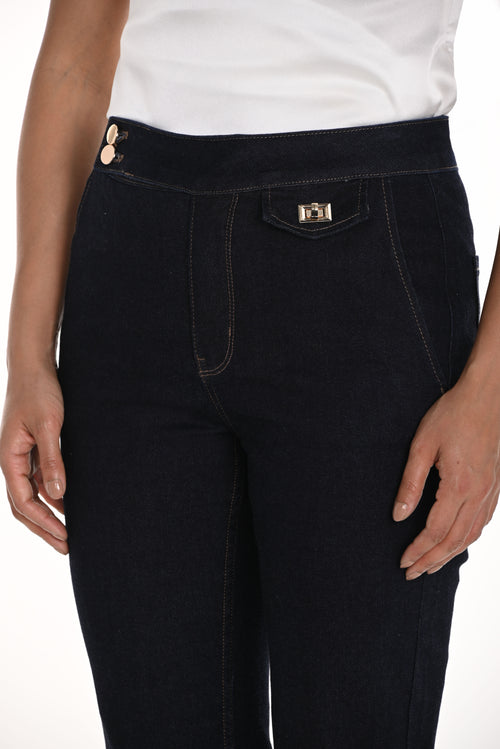 Jean marine Frank Lyman 256759U – Coupe bootcut flatteuse taille mi-haute, denim premium stretch confortable, jambe évasée élégante – Polyvalence intemporelle pour le bureau, sorties et quotidien chic