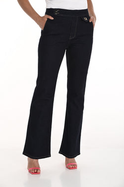 Jean marine Frank Lyman 256759U – Coupe bootcut flatteuse taille mi-haute, denim premium stretch confortable, jambe évasée élégante – Polyvalence intemporelle pour le bureau, sorties et quotidien chic