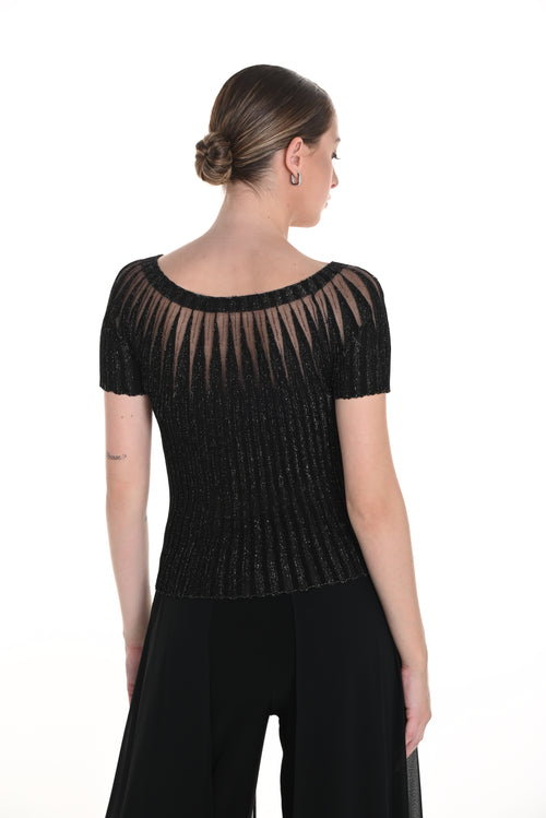 Haut noir Frank Lyman 258719 pour femme – Détails scintillants et encolure plissée, style glamour et sophistiqué