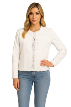 Veste Orly 261112 crème bande paillettes pour femme – Élégante et raffinée, parfaite pour bureau, sorties et occasions