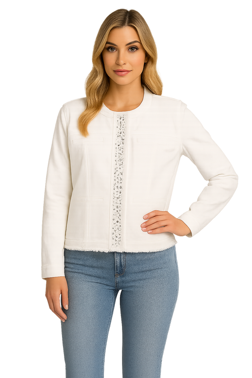 Veste Orly 261112 crème bande paillettes pour femme – Élégante et raffinée, parfaite pour bureau, sorties et occasions