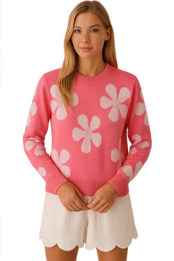 Chandail Orly 261122 tricot rose imprimé floral pour femme – Joyeux et féminin, parfait pour quotidien, sorties et occasions