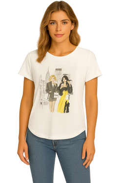 Chandail Orly 261210 blanc imprimé fashion pour femme – Urbain et élégant, parfait pour quotidien, sorties, week-end et été