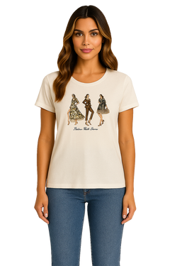 Chandail Orly 261233 blanc cassé imprimé mode trois silhouettes pour femme – Chic et élégant, parfait pour quotidien, sorties et occasions