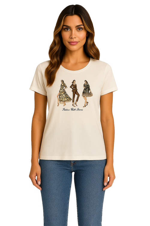 Chandail Orly 261233 blanc cassé imprimé mode trois silhouettes pour femme – Chic et élégant, parfait pour quotidien, sorties et occasions