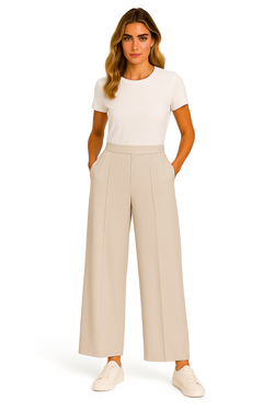 Pantalon Orly 231234 champignon jambe large pour femme – Élégant et confortable, parfait pour bureau, sorties et occasions
