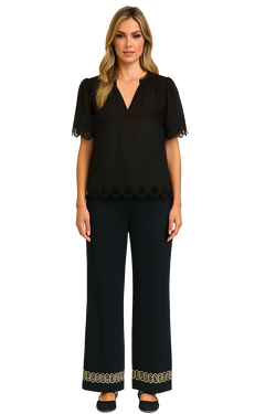 Haut Orly 261277 noir broderie festonnée pour femme – Élégant et raffiné, parfait pour sorties, occasions et événements