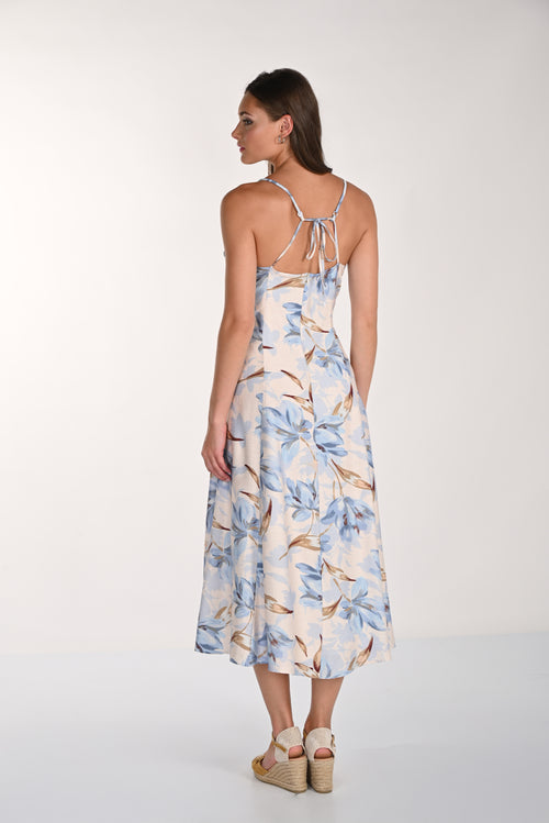 Robe Midi Fleurie Bretelles Frank Lyman (261285) — pour la femme qui porte l’été sur elle, qui l’enfile avec des espadrilles et qui choisit les fleurs bleues quand elle veut être poétique sans effort
