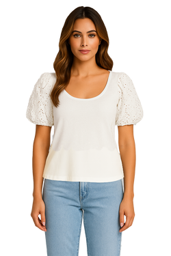 Haut Orly 261295 blanc manches bouffantes brodées pour femme – Romantique et féminin, parfait pour été, occasions, sorties et brunch