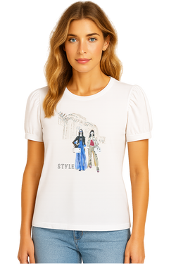 Chandail Orly 261309 blanc imprimé mode Style deux silhouettes pour femme – Chic et tendance, parfait pour quotidien, sorties et occasions