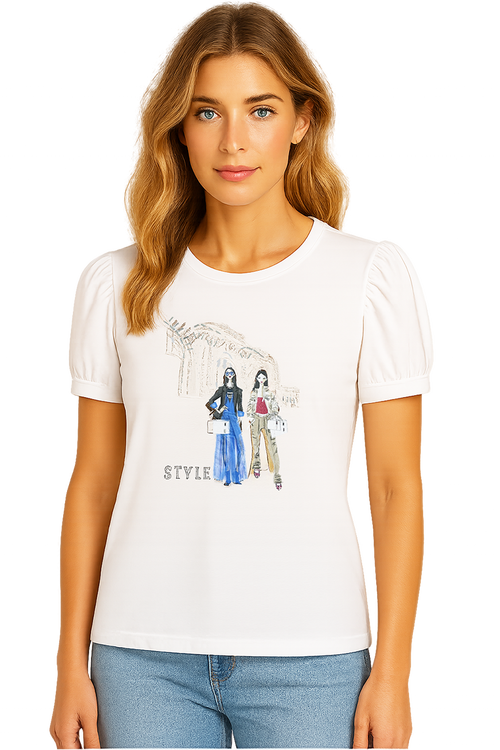 Chandail Orly 261309 blanc imprimé mode Style deux silhouettes pour femme – Chic et tendance, parfait pour quotidien, sorties et occasions