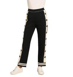 Pantalon Orly 261335 noir à taille haute avec bandes blanches et motifs floraux pour femme – Style sportif chic, confortable et tendance