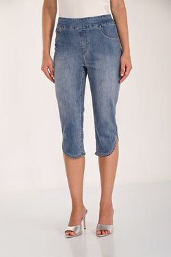 Pantalon capri denim bleu clair à détail strass à l’ourlet – 261606 – Un capri signature féminin et tendance – Frank Lyman