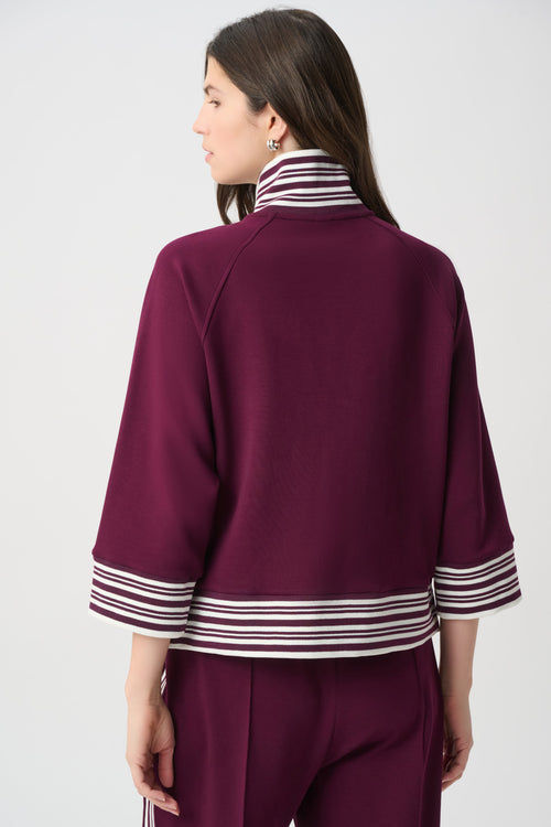Veste Zippée Sport-Chic Bordeaux Bandes Rayées Joseph Ribkoff 261617 — L’élégance décontractée qui réinvente le sport-chic