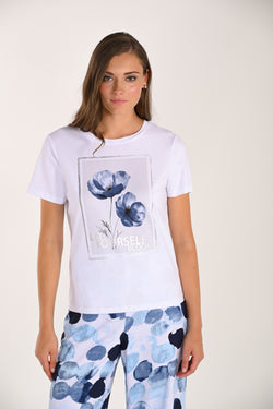T-shirt Coquelicots Bleus Aquarelle Frank Lyman 261622 — Quand le blanc devient toile et les fleurs, poème