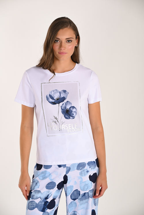 T-shirt Coquelicots Bleus Aquarelle Frank Lyman 261622 — Quand le blanc devient toile et les fleurs, poème