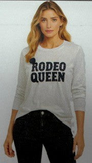 Chandail Col Rond à Inscription RODEO QUEEN Gris Clair Orly 262223 — Pour la femme au style affirmé, parce que son message donne le ton, le weekend avec un jean ou en sortie avec une jupe et des bottines
