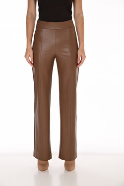Pantalon Droit à Aspect Lustré et Coutures Verticales Cognac Frank Lyman 263267 — Pour la femme au style affirmé, parce que sa teinte réchauffe la tenue, au bureau avec une blouse crème ou en soirée avec un haut noir