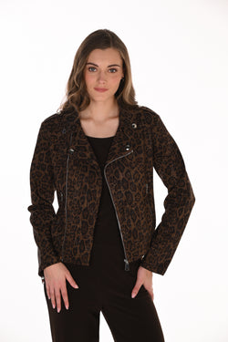 Veste moto biker Frank Lyman 263702 — L’audace incarnée pour la femme qui dicte les tendances, du quotidien chic au soirée urbaine, en Léopard Noir & Brun