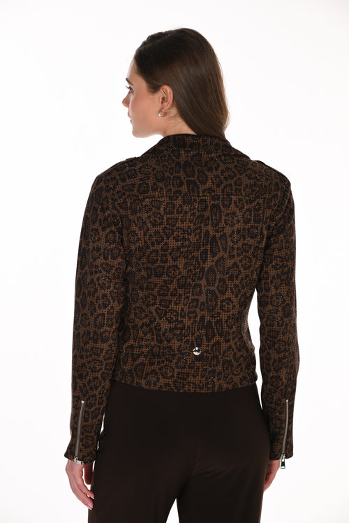 Veste moto biker Frank Lyman 263702 — L’audace incarnée pour la femme qui dicte les tendances, du quotidien chic au soirée urbaine, en Léopard Noir & Brun