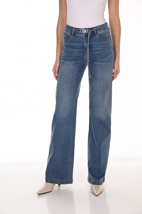 Jean Wide-Leg Revers Boucle Bijou Strass Frank Lyman 263708 — Le denim qui élève le quotidien au rang de l’exception