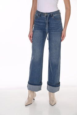 Jean Wide-Leg Revers Boucle Bijou Strass Frank Lyman 263708 — Le denim qui élève le quotidien au rang de l’exception