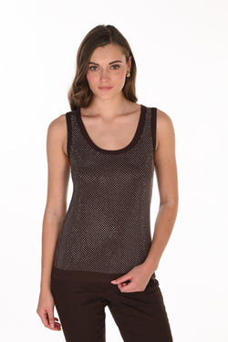 Camisole Micro-Strass Dorés Mocha Frank Lyman 263718 — Pour la femme au glamour discret, portez-la au bureau sous un blazer camel, en soirée sur une jupe satin noire, ou le weekend dans un jean crème avec un trench