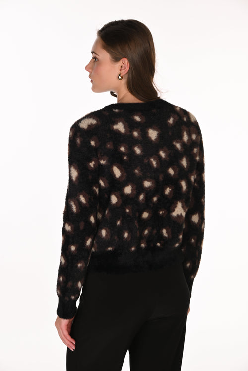 Cardigan maille eyelash imprimé léopard boutons strass Frank Lyman 263756 - vue de dos
