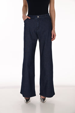 Pantalon palazzo denim Frank Lyman 263769 — La fluidité à l’état pur pour la femme qui conjugue confort et allure, du bureau au cocktail, en Bleu Minuit