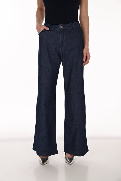 Pantalon palazzo denim Frank Lyman 263769 — La fluidité à l’état pur pour la femme qui conjugue confort et allure, du bureau au cocktail, en Bleu Minuit