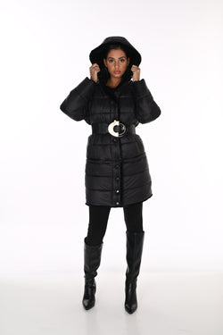 Manteau Réversible 4-en-1 Fausse Fourrure Shearling Noire & Doudoune Matelassée Noire Frank Lyman – Manches Détachables Capuche | SKU 263805 | Quatre façons de le porter | Hiver luxueux & Polyvalence ultime