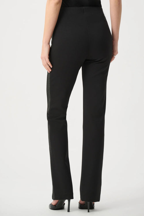 Pantalon Straight Noir Bande Micro-Strass Latérale Joseph Ribkoff 264074 — Pour la femme qui veut briller sans effort, portez-le en soirée avec un top drapé, en cocktail avec un blazer structuré, ou au bureau avec un chemisier satin ivoire