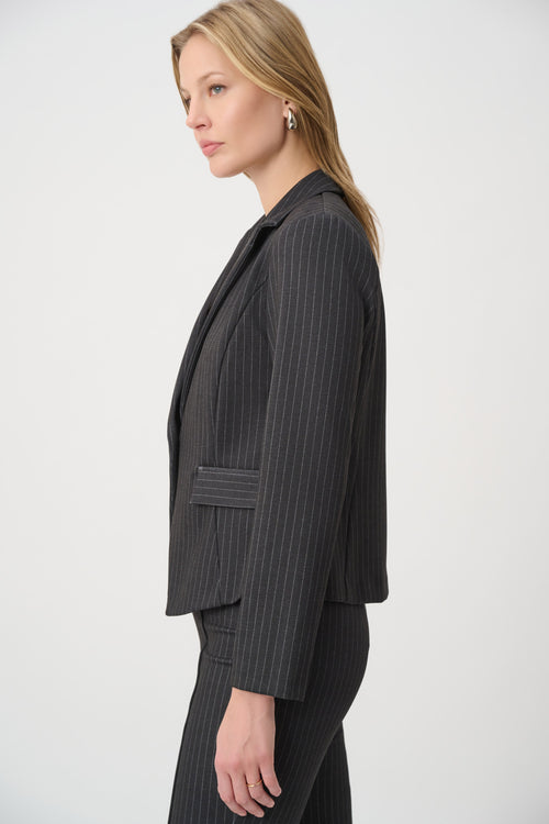 Veston Cintré à Fines Rayures Anthracite Joseph Ribkoff 264151 — Pour la femme qui affirme son style, parce que la coupe dessine une allure assurée, au bureau ou au dîner avec un pantalon coordonné et une blouse ivoire