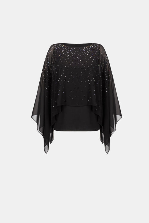 Haut drapé à détails scintillants et encolure bateau noir Joseph Ribkoff 264177 — Pour la femme qui aime briller avec discrétion, parce que son voile anime la silhouette, en soirée avec un pantalon habillé