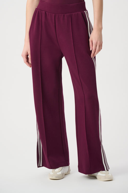 Joseph Ribkoff 264612 - Vue avant pantalon wide-leg bandes rayées bordeaux blanc