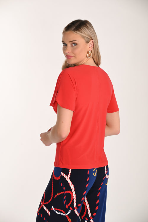 Haut rouge corail éclatant Frank Lyman 266022 – Couleur audacieuse et élégance décontractée pour la femme moderne, du quotidien aux sorties chic