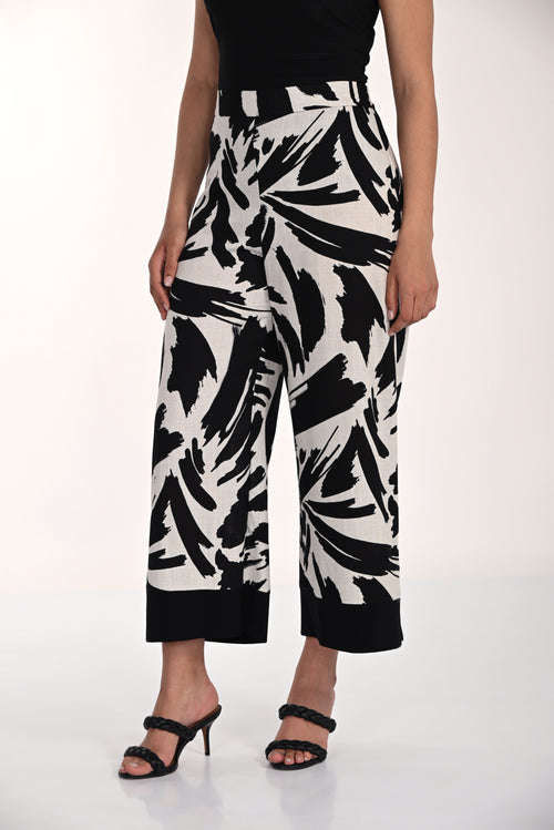 Pantalon Frank Lyman 266310 large noir et blanc avec imprimé graphique abstrait pour femme – Coupe fluide, style chic et moderne