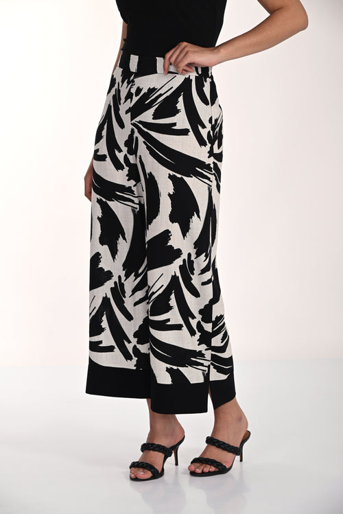 Pantalon Frank Lyman 266310 large noir et blanc avec imprimé graphique abstrait pour femme – Coupe fluide, style chic et moderne