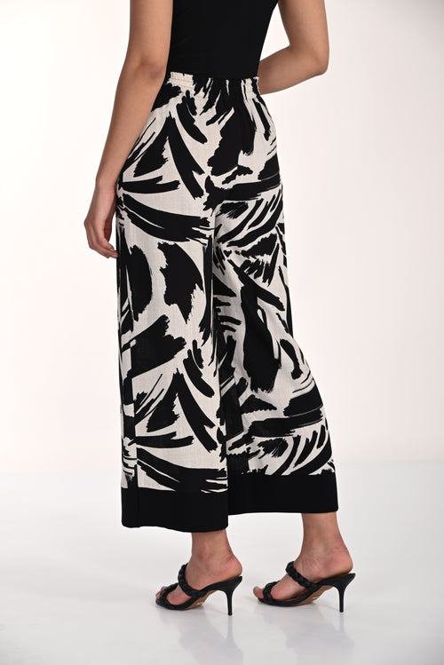 Pantalon Frank Lyman 266310 large noir et blanc avec imprimé graphique abstrait pour femme – Coupe fluide, style chic et moderne