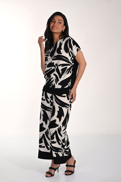 Pantalon Frank Lyman 266310 large noir et blanc avec imprimé graphique abstrait pour femme – Coupe fluide, style chic et moderne