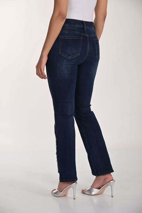 Pantalon denim tissé bleu nuit à détails boutons Frank Lyman 266508 – Coupe élégante et style contemporain pour la femme moderne, du bureau aux sorties chic