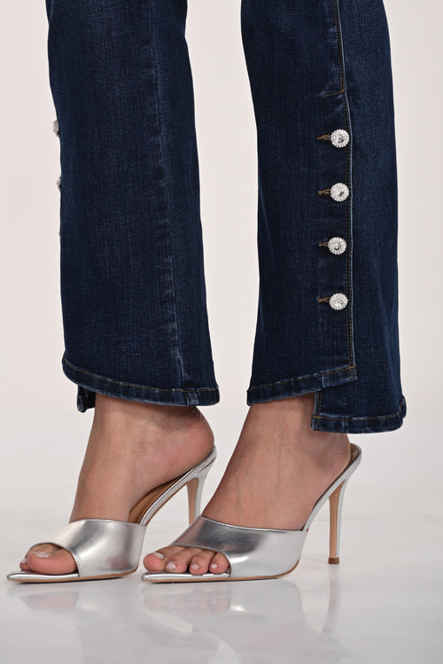 Pantalon denim tissé bleu nuit à détails boutons Frank Lyman 266508 – Coupe élégante et style contemporain pour la femme moderne, du bureau aux sorties chic